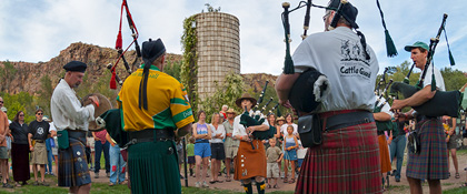 Wildflower Pavilion stage Bagpipes and drums at the 2004 Festival of the Mabon in Lyons